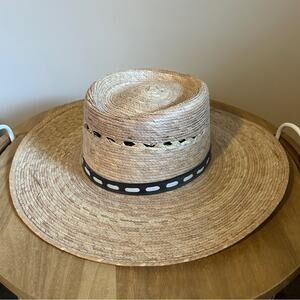 Handmade from Mexico Natural Woven 4” Brim Neck Strap Unisex Beach Summer Hat